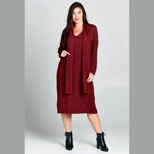 Plus Size Neck Sash Hacci Brush Midi Dress in Burgundy